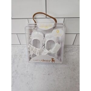 Baby Shoes  deer infant white satin ribbon tied shoes size 0 for Up to 2 Months